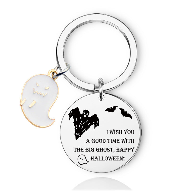 Wholesale Halloween Double Sided Stainless Steel Ghost Bat Keychain